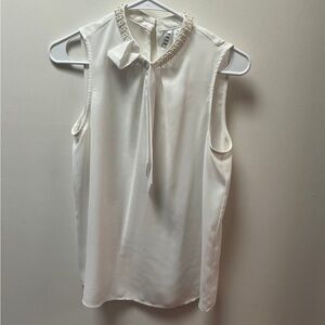 ELLE Pearl Collar Sleeveless Bow White Blouse XS